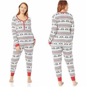 Tommy Hilfiger Moose Fairisle Womens Large Thermal Long Sleeve Ski Pajama Set